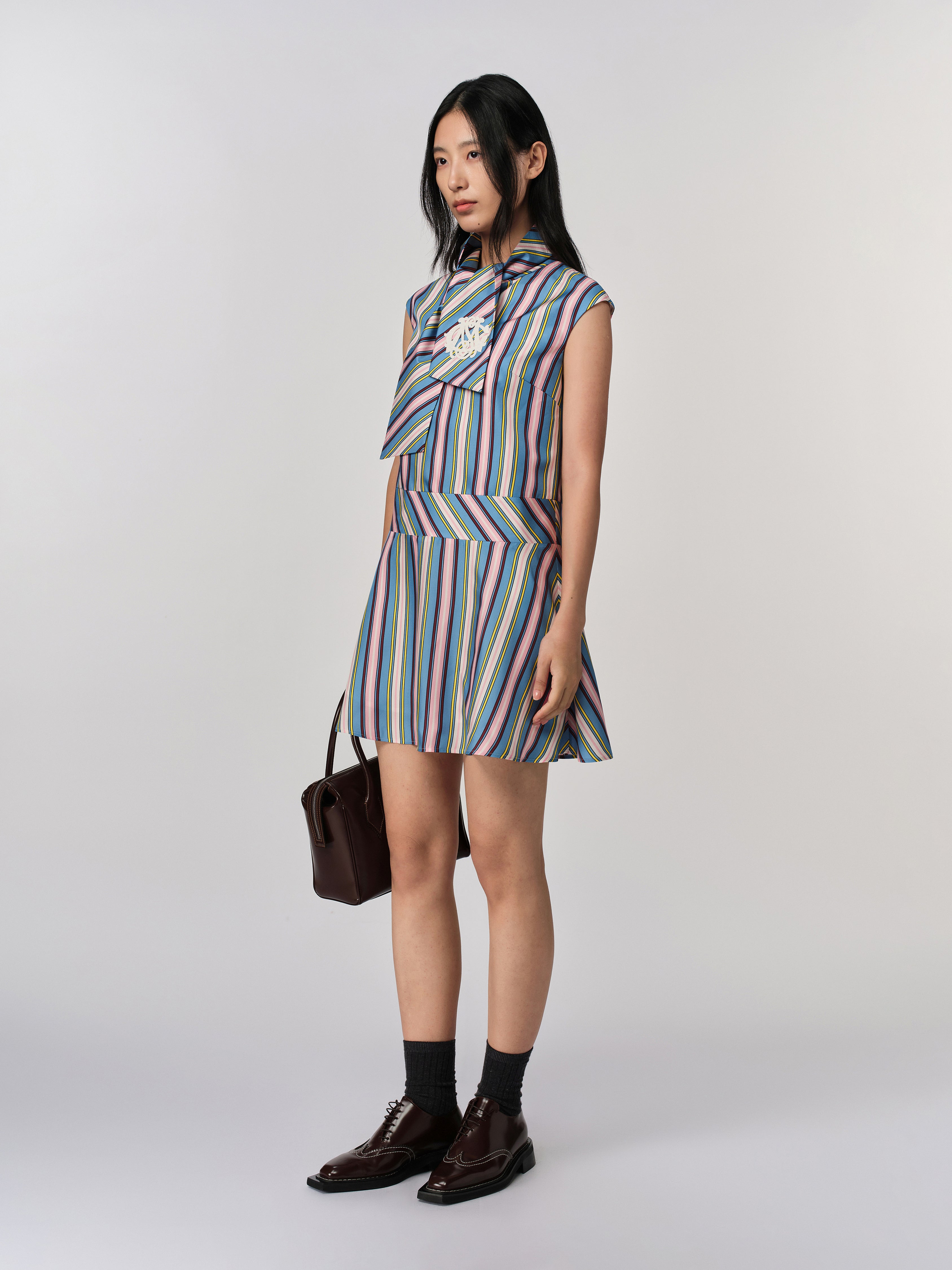 Retro Stripe Tie Neck Dress