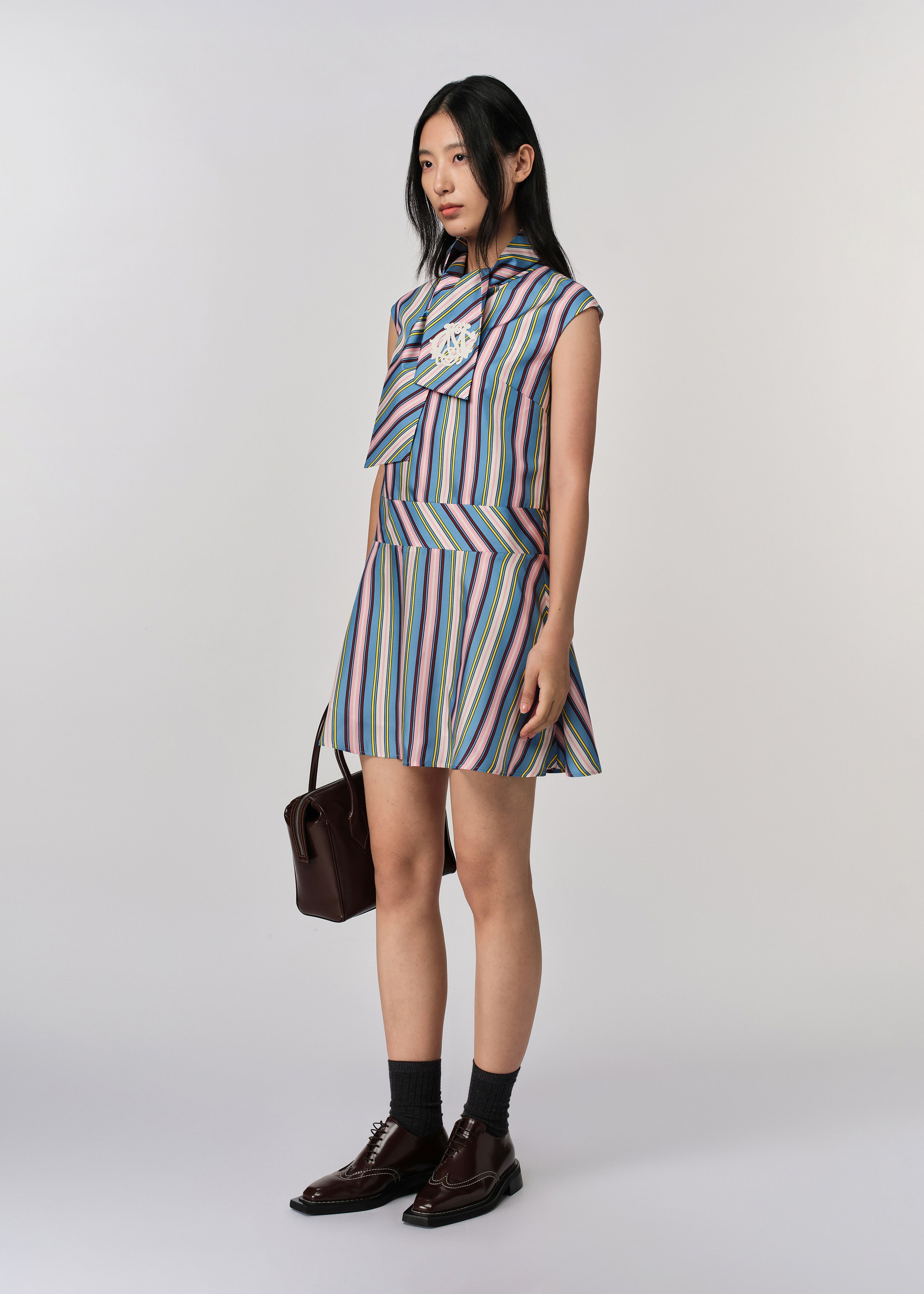 Retro Stripe Tie Neck Dress