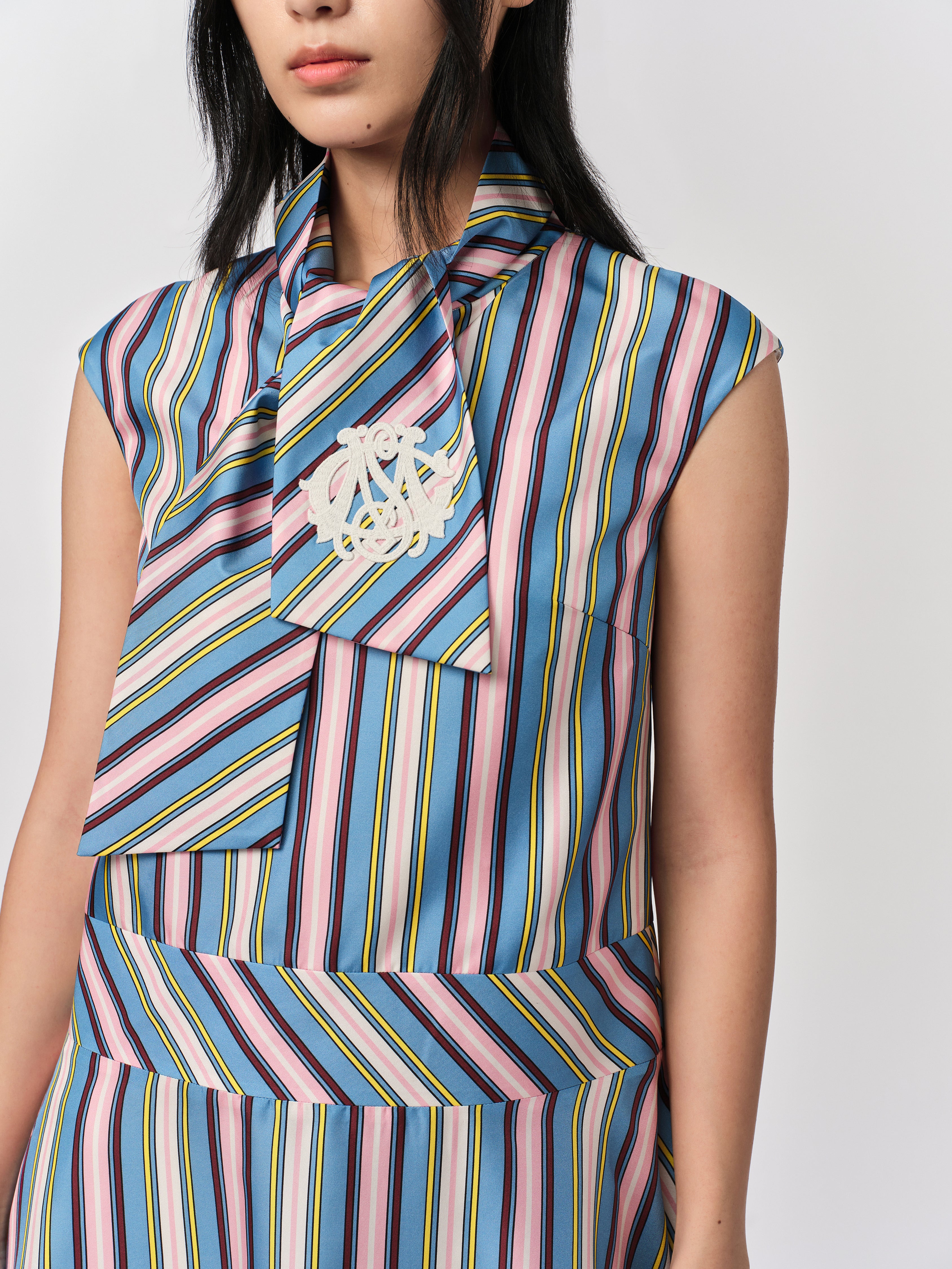 Retro Stripe Tie Neck Dress