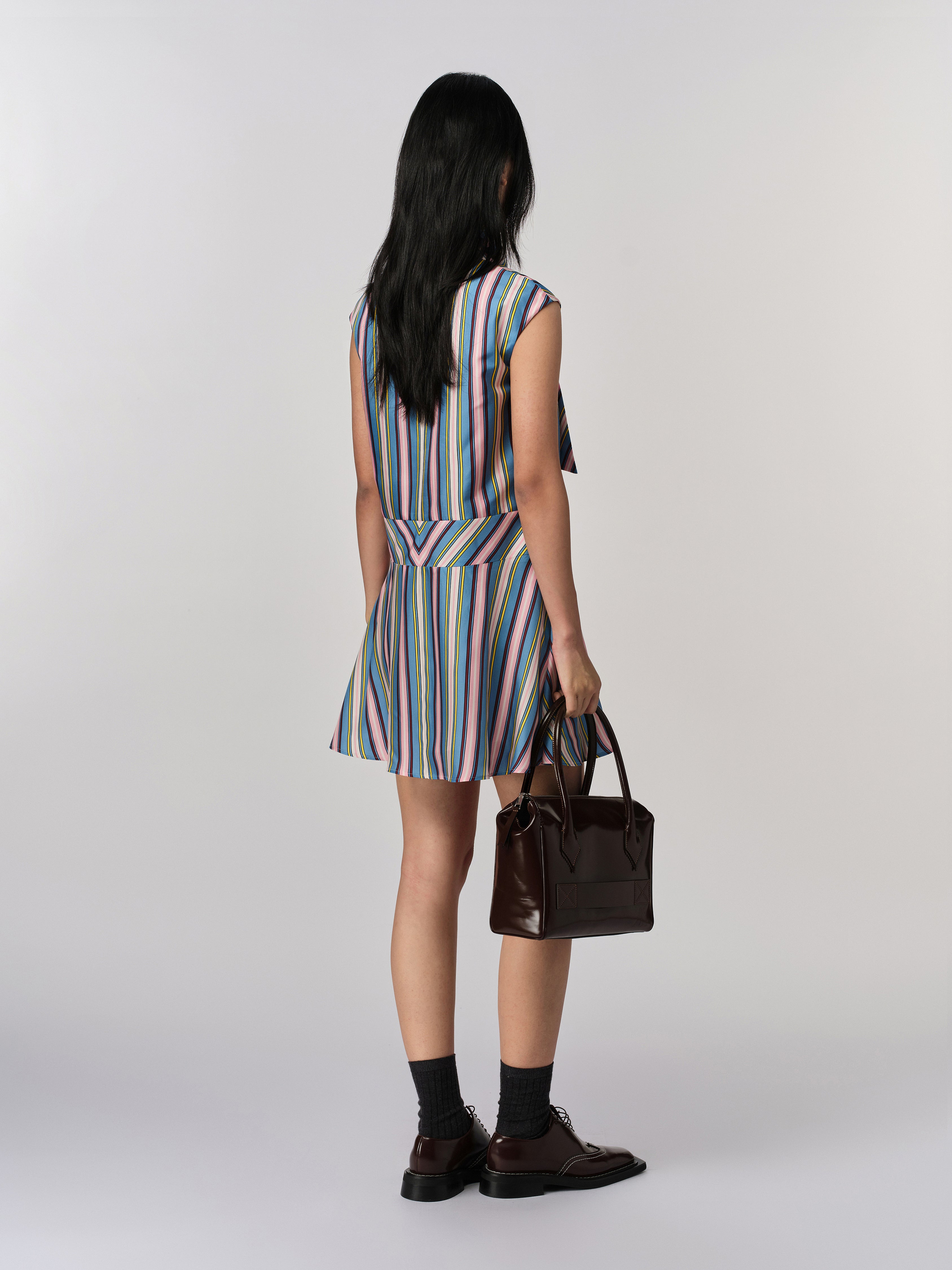 Retro Stripe Tie Neck Dress