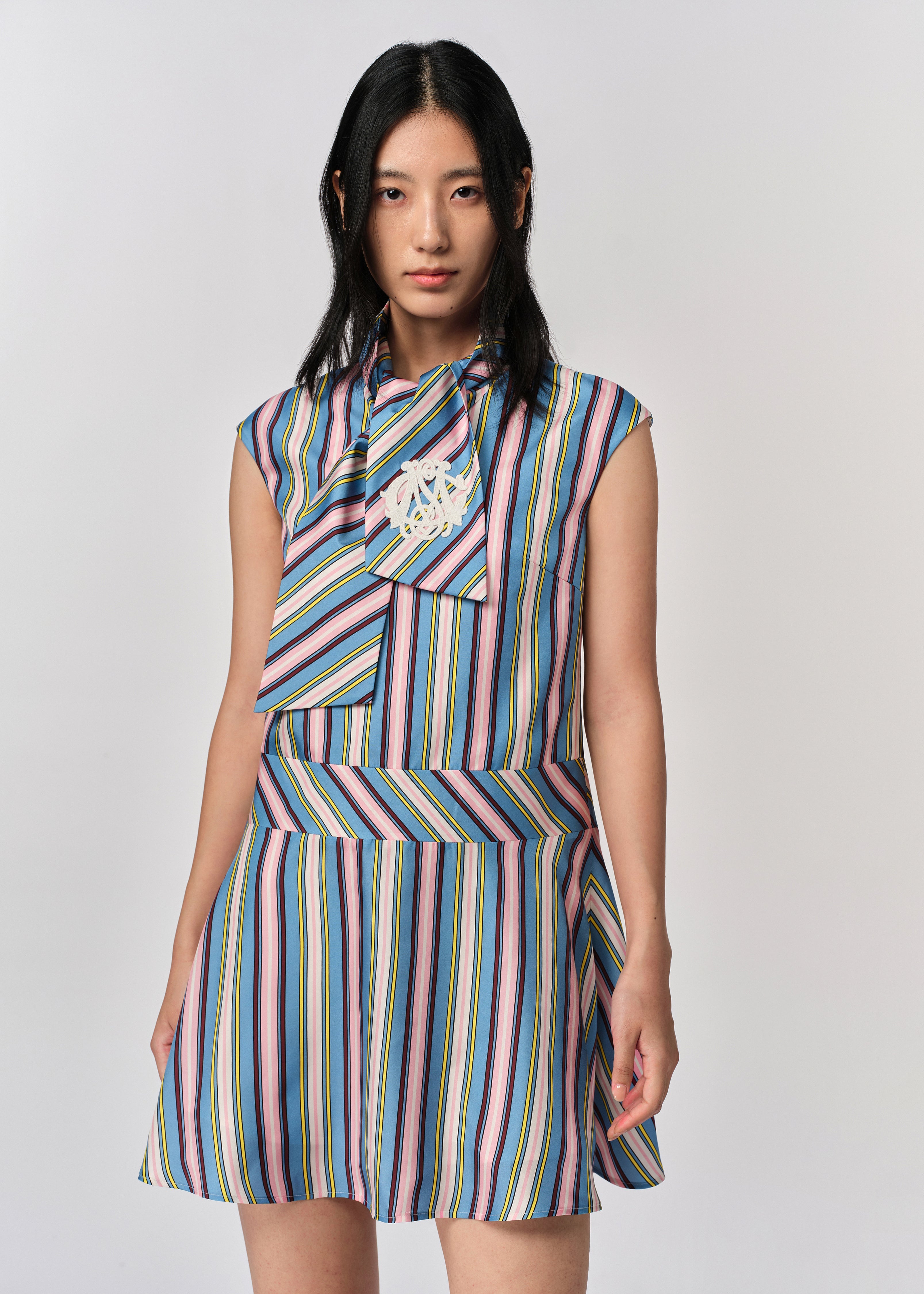 Retro Stripe Tie Neck Dress