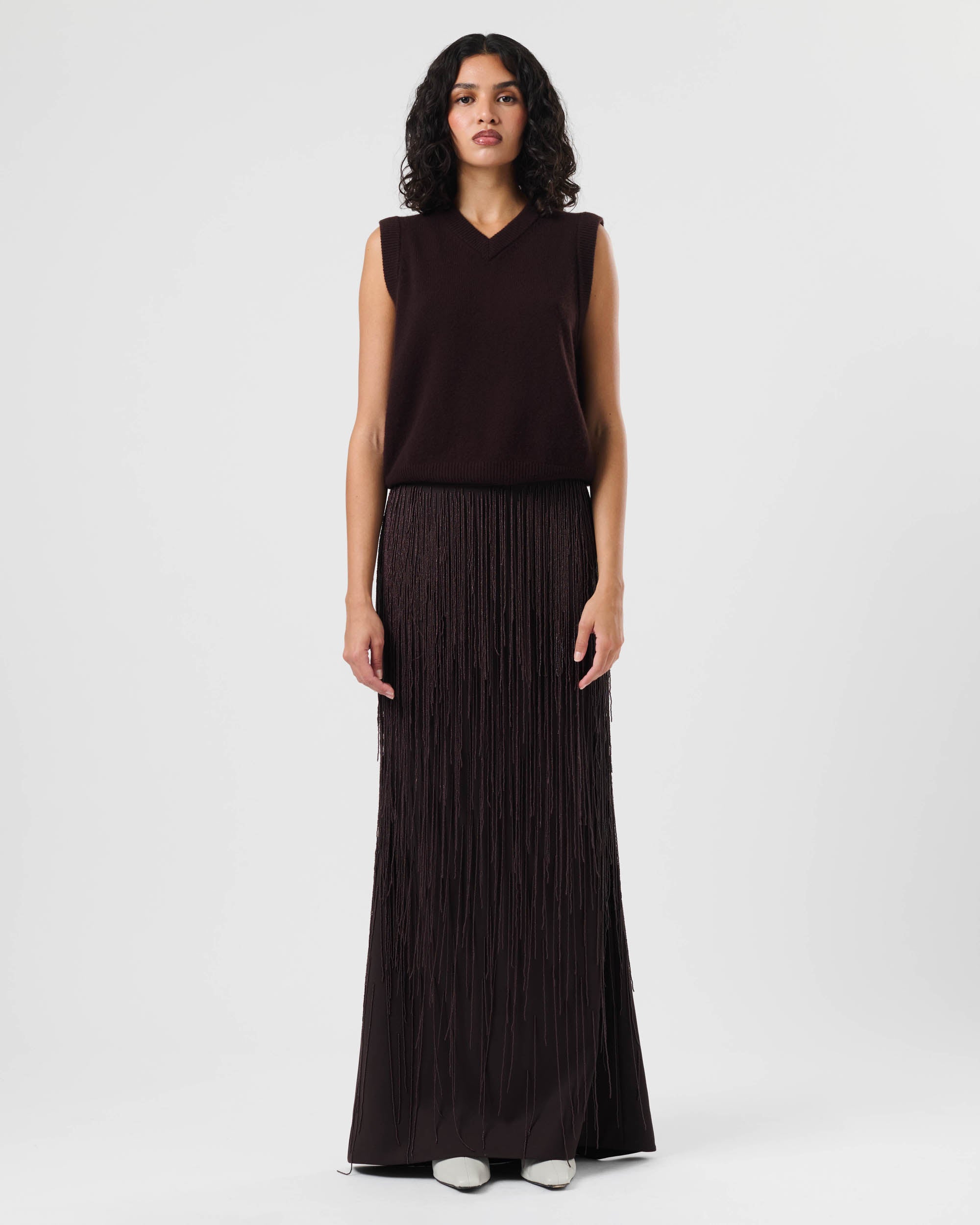 Beaded Fringe Maxi Skirt
