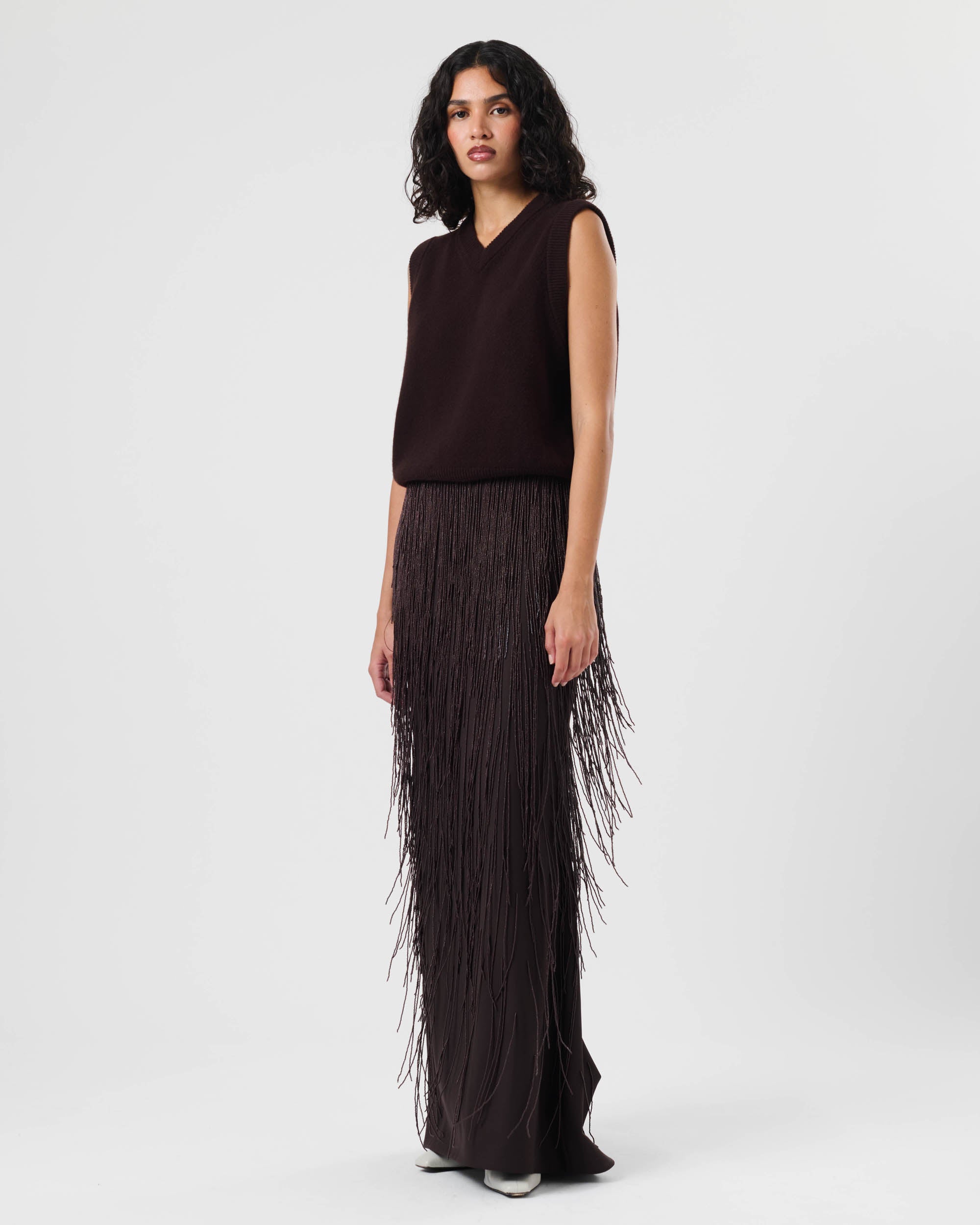 Beaded Fringe Maxi Skirt