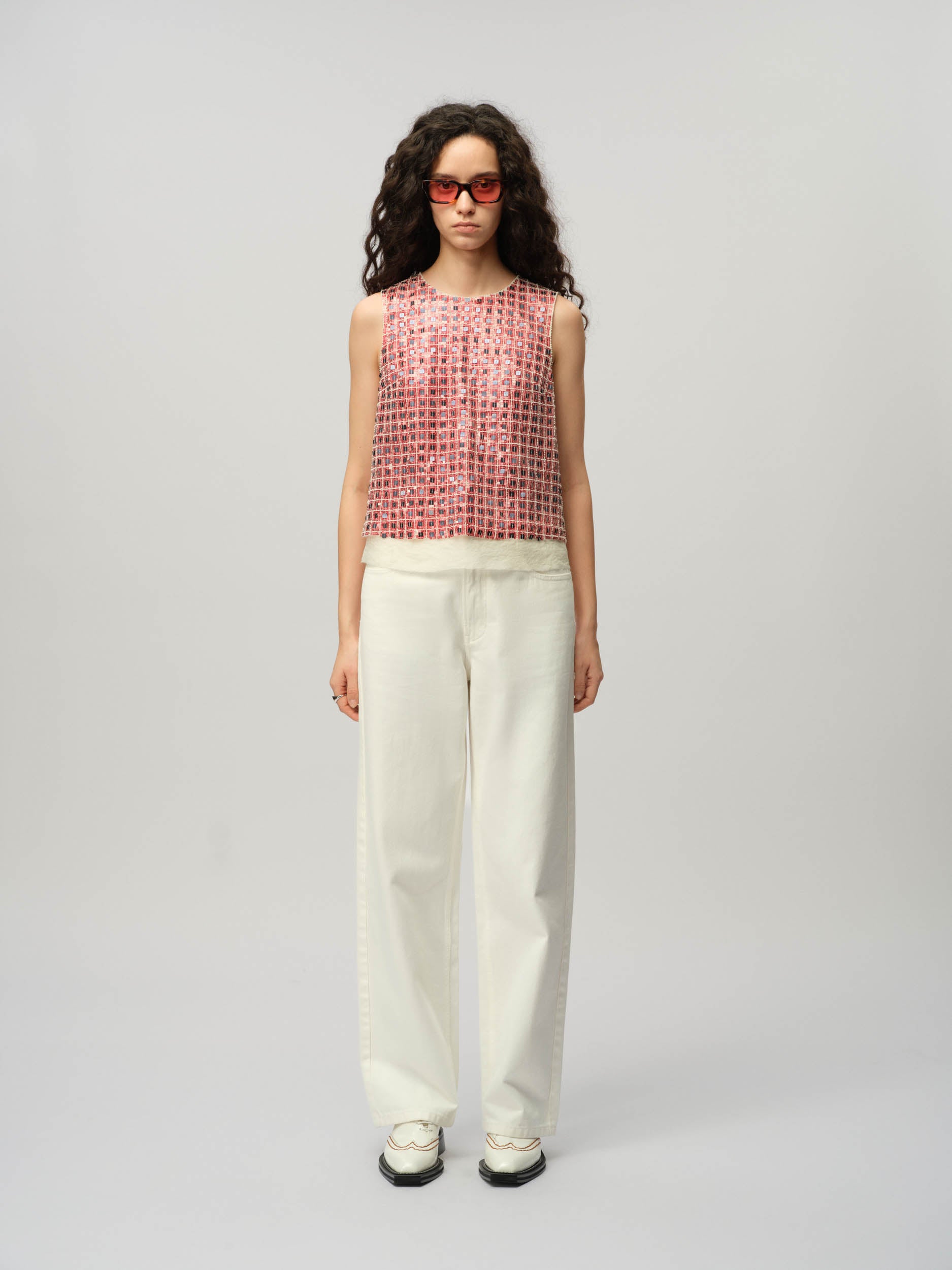 Embroidered Check Vest