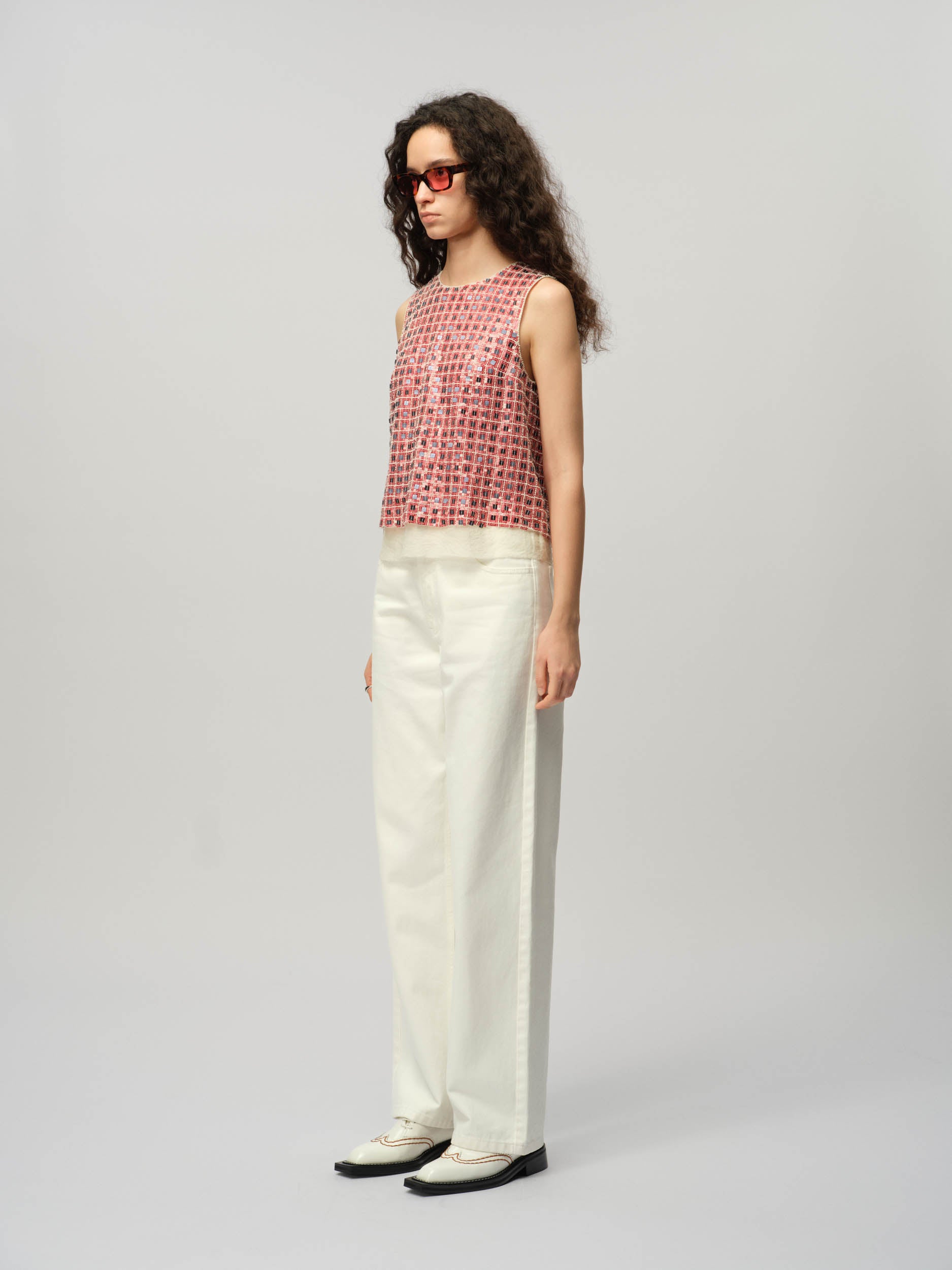 Embroidered Check Vest
