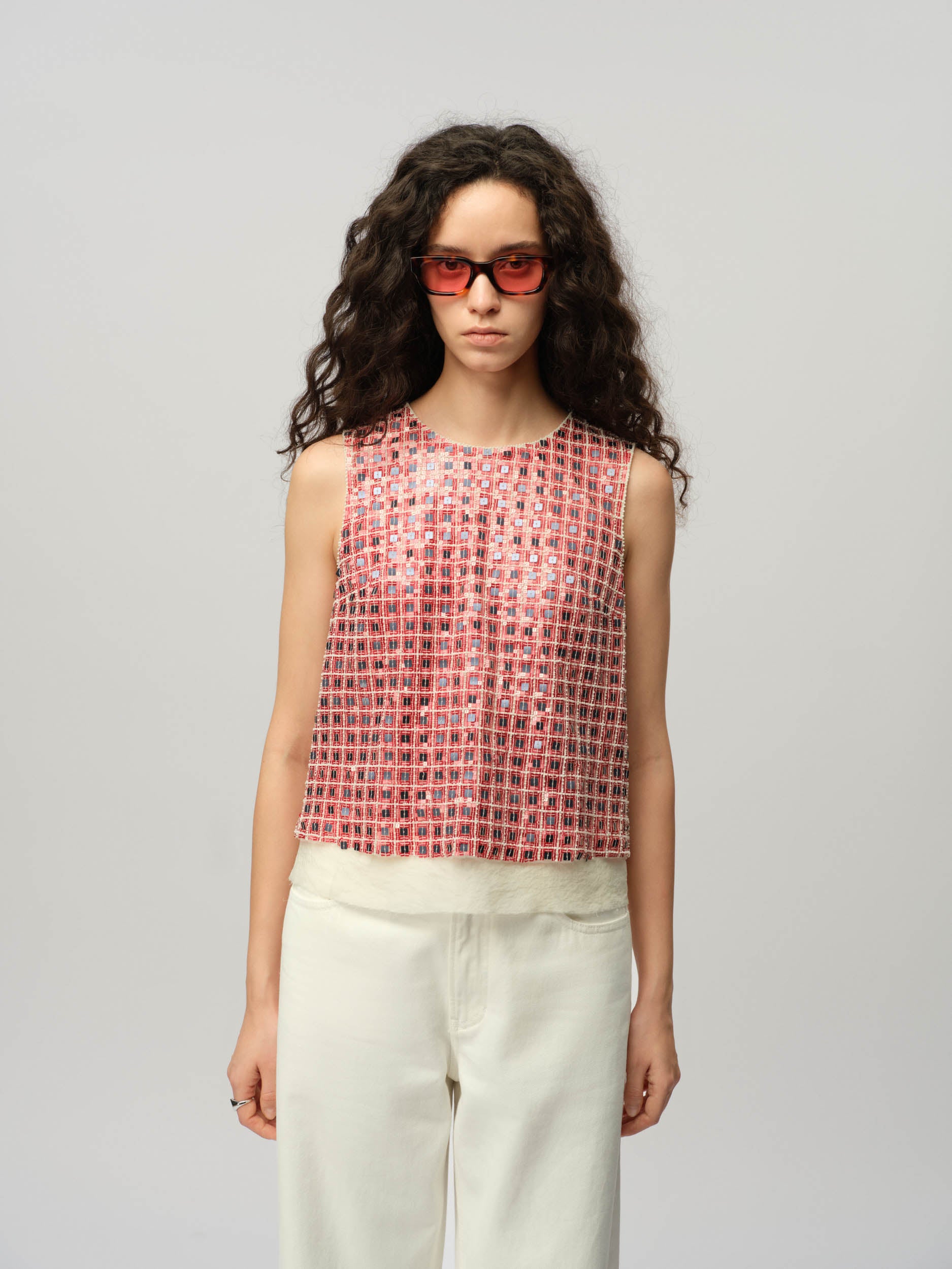 Embroidered Check Vest