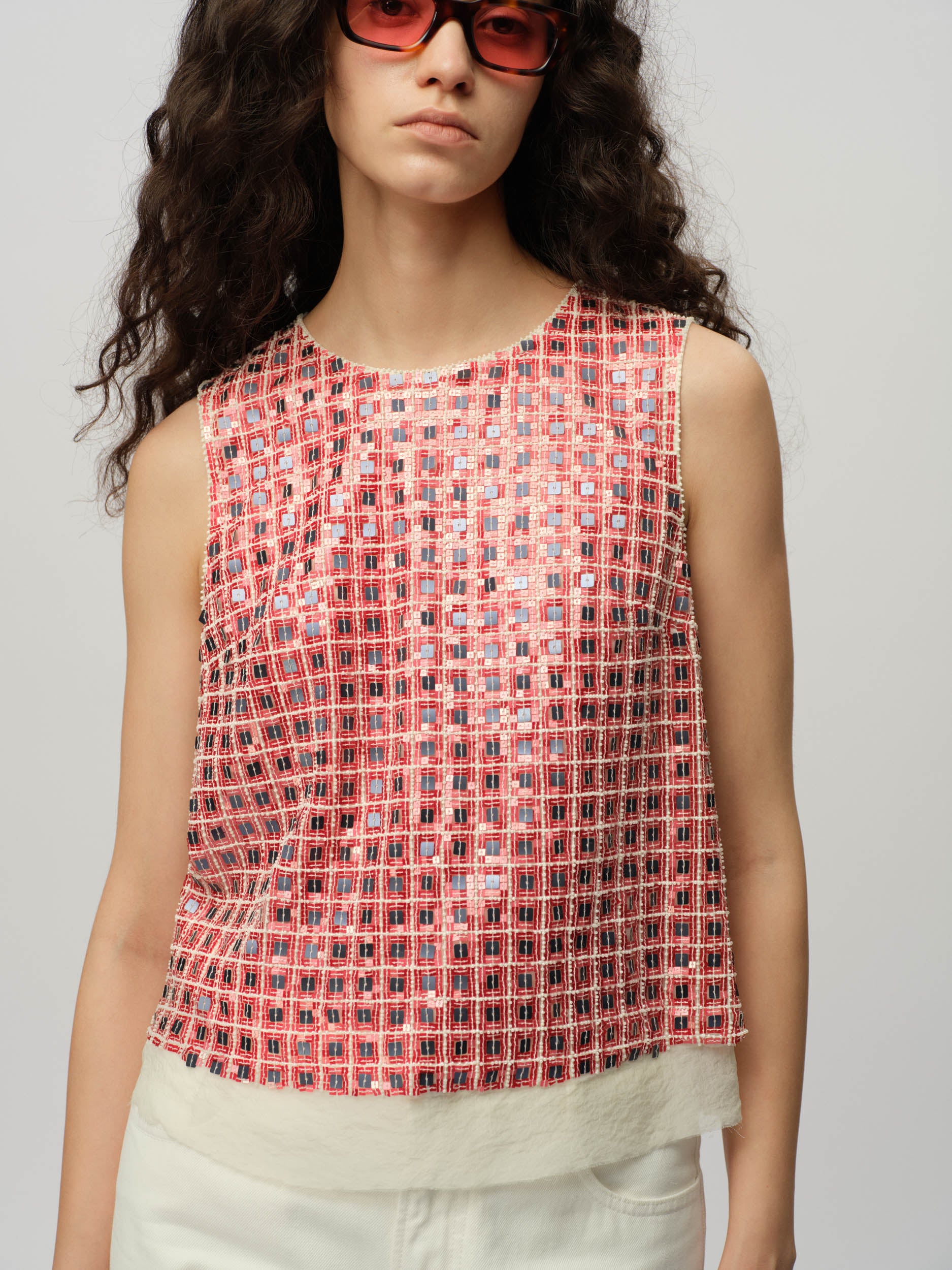 Embroidered Check Vest