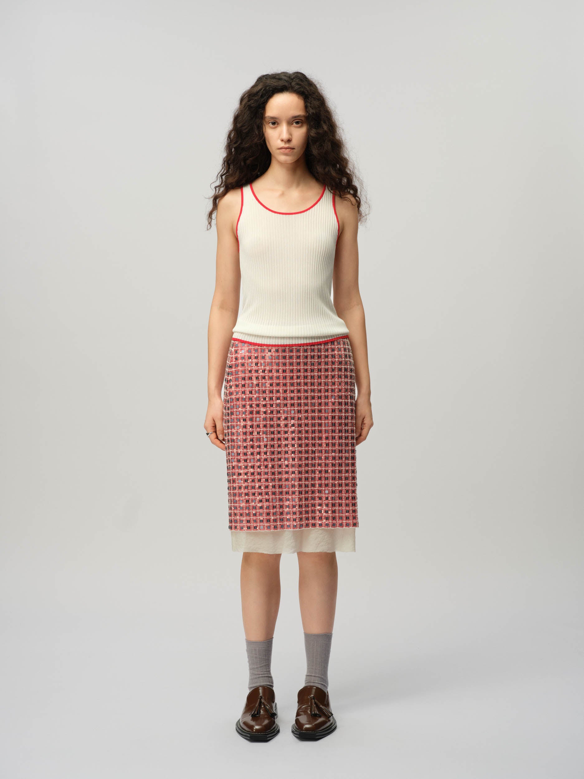 Embroidered Check Skirt
