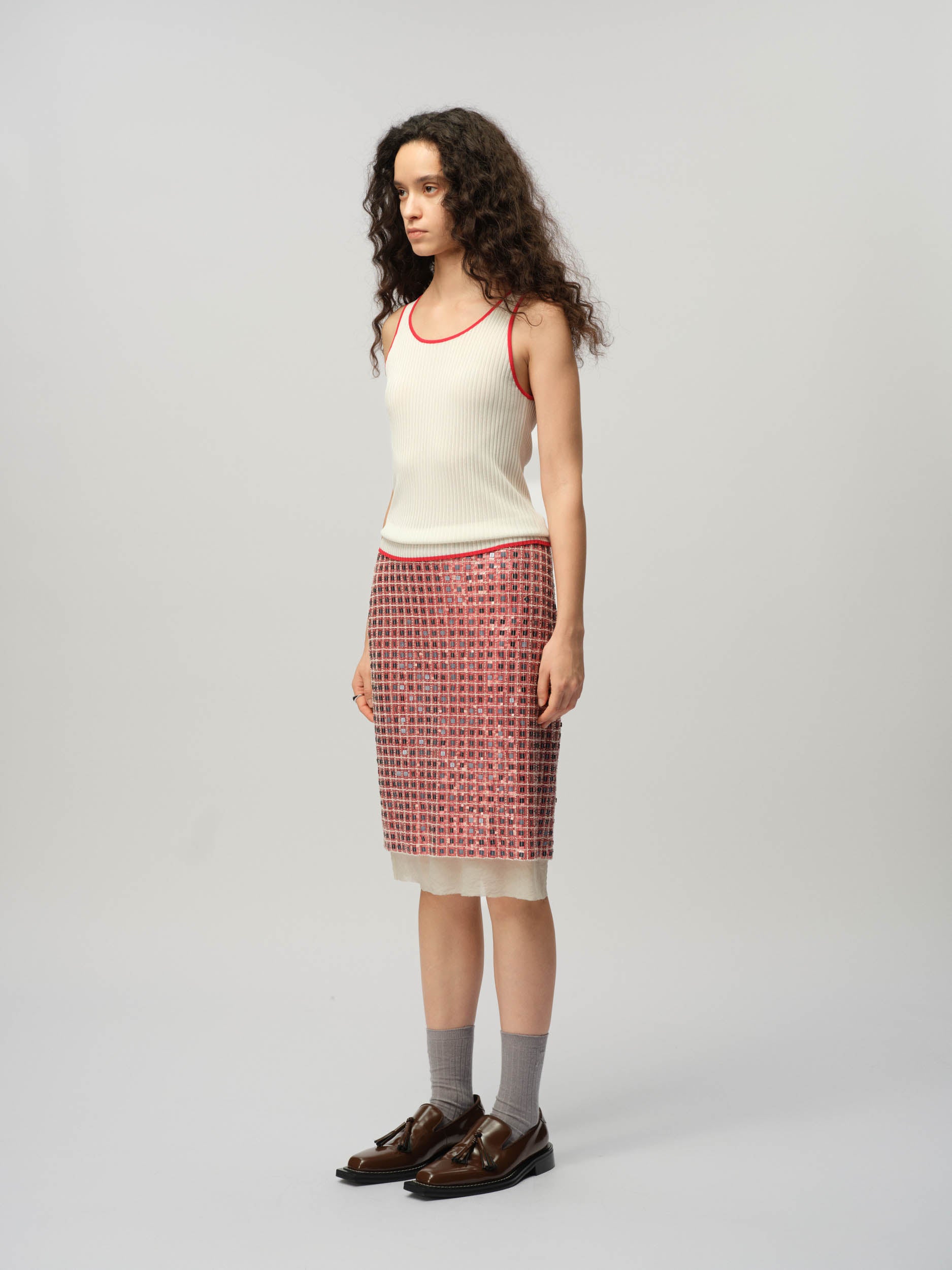 Embroidered Check Skirt