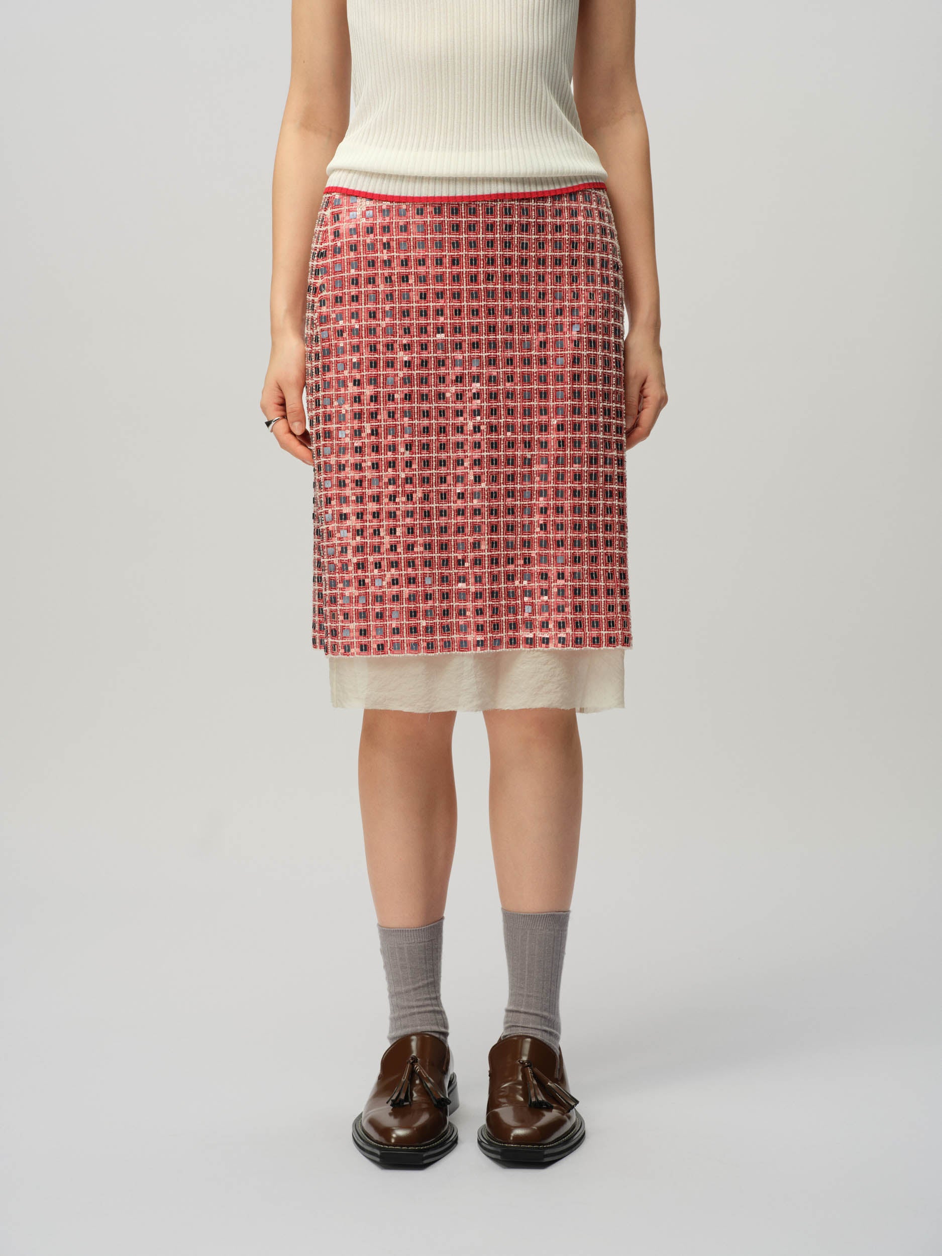 Embroidered Check Skirt