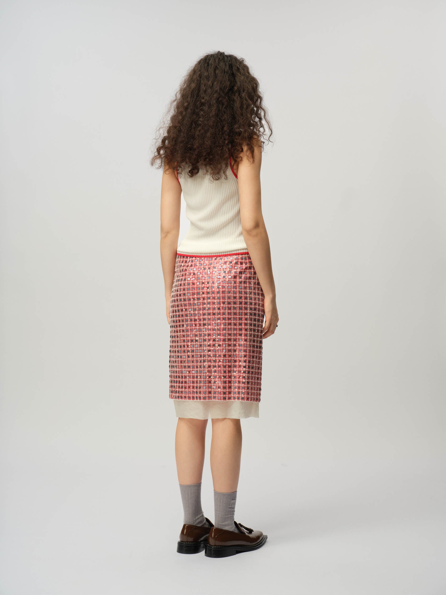 Embroidered Check Skirt