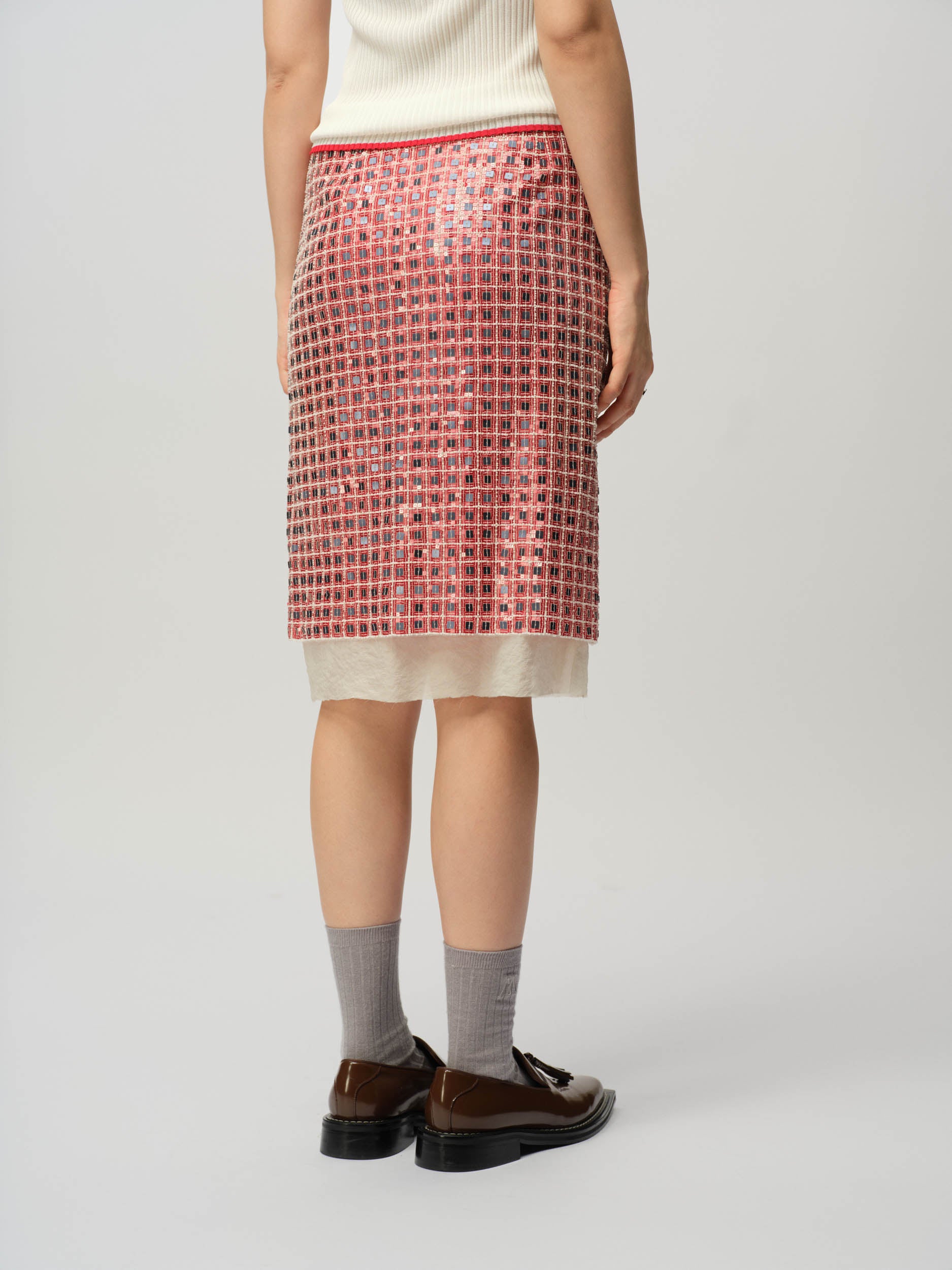 Embroidered Check Skirt