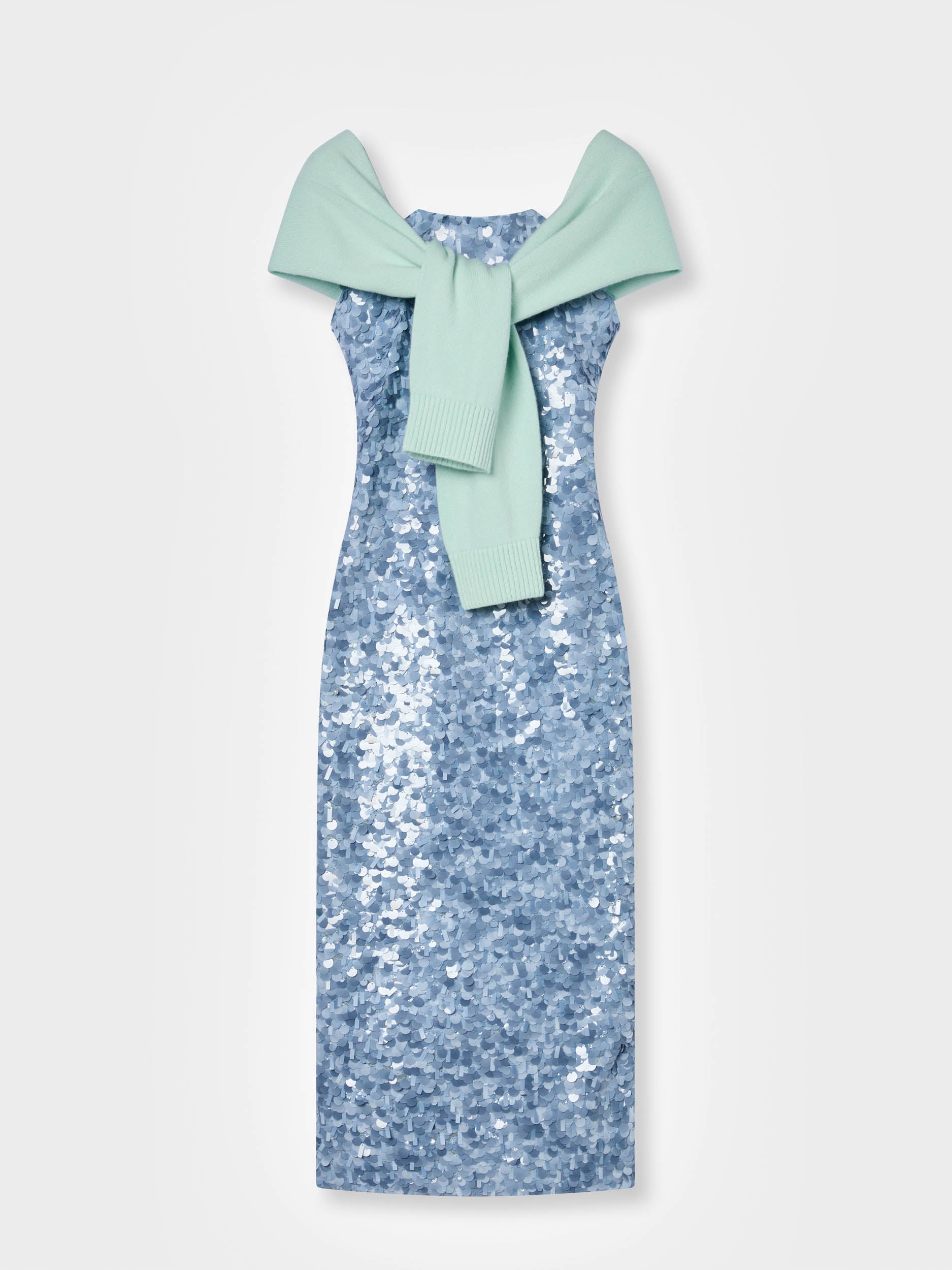 Sequin Column Dress With Knitted Wrap